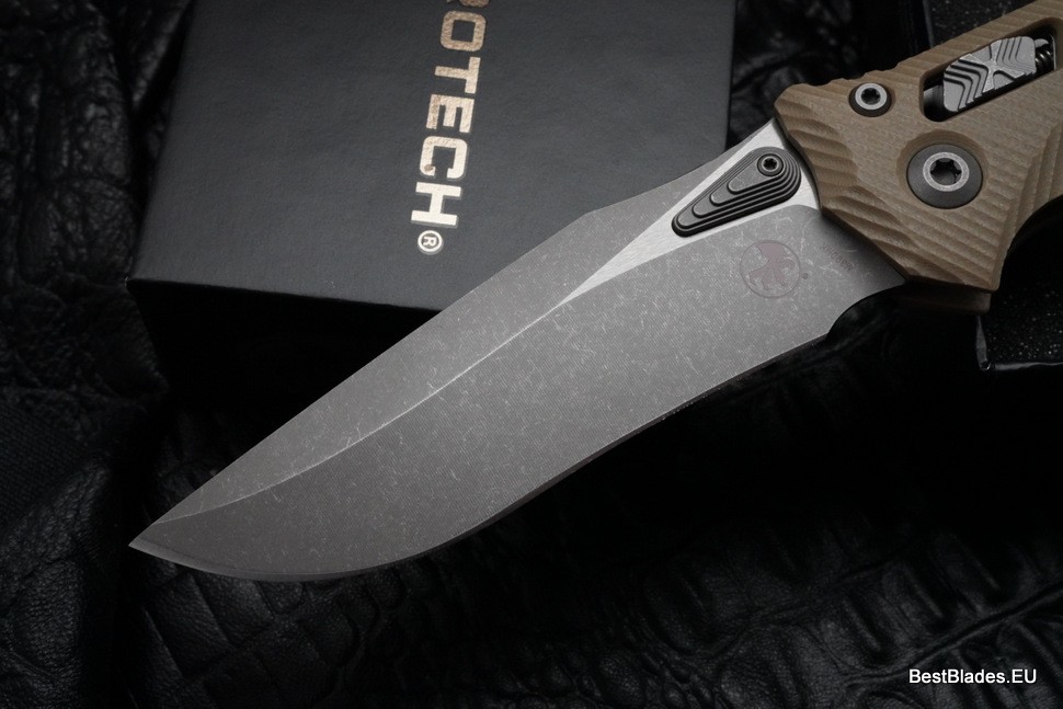 Microtech Amphibian RAM LOK Tan Fluted G-10 & Apocalyptic M390MK 137RL-10APFLGTTA
