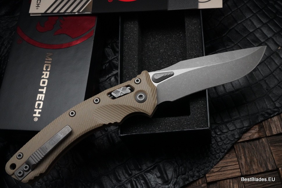 Microtech Amphibian RAM LOK Tan Fluted G-10 & Apocalyptic M390MK 137RL-10APFLGTTA