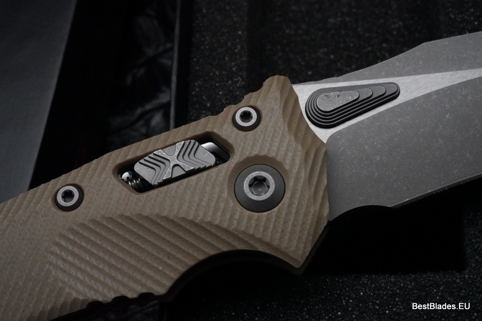 Microtech Amphibian RAM LOK Tan Fluted G-10 & Apocalyptic M390MK 137RL-10APFLGTTA