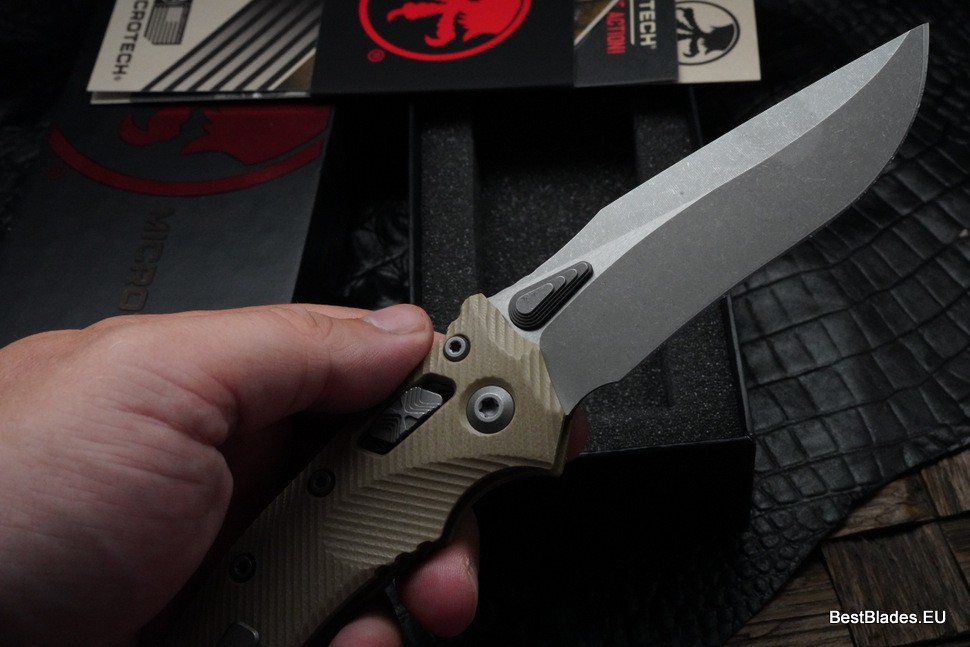 Microtech Amphibian RAM LOK Tan Fluted G-10 & Apocalyptic M390MK 137RL-10APFLGTTA