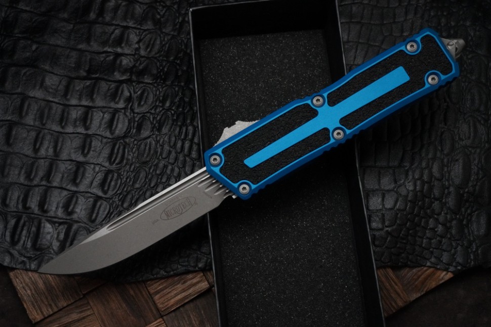 Microtech Scarab 2 Gen 3 Blue Handles w/ S/E Spine Fluted Apocalyptic M390MK 1278-10APBL