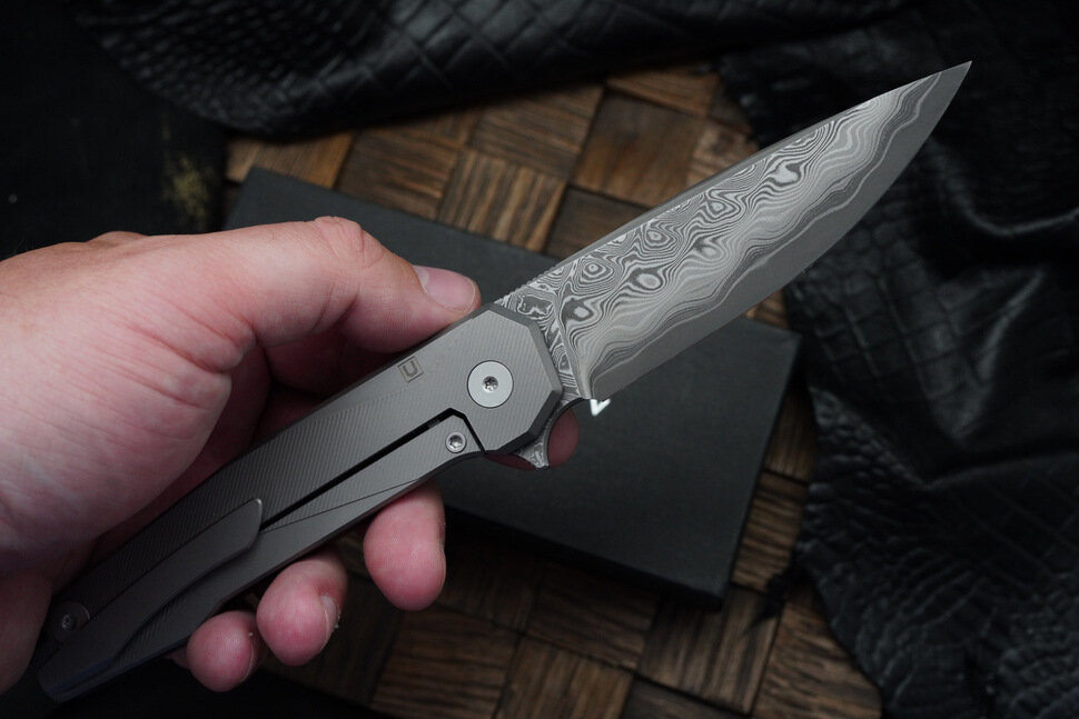 Uldanov R1 custom knife (Rex121 Laminated, Ti, Carbonfiber, Timascus)