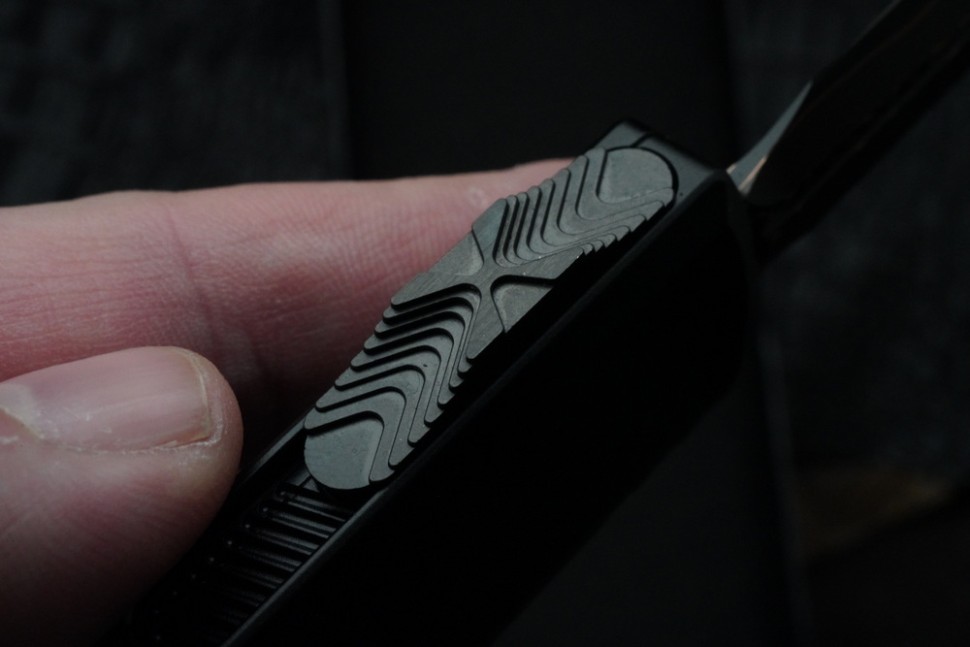 Microtech Marfione Select Ultratech ZBP D/E Baker Forge TigerMai w/ Hefted Black Handle & DLC Accents 1122-16MS1