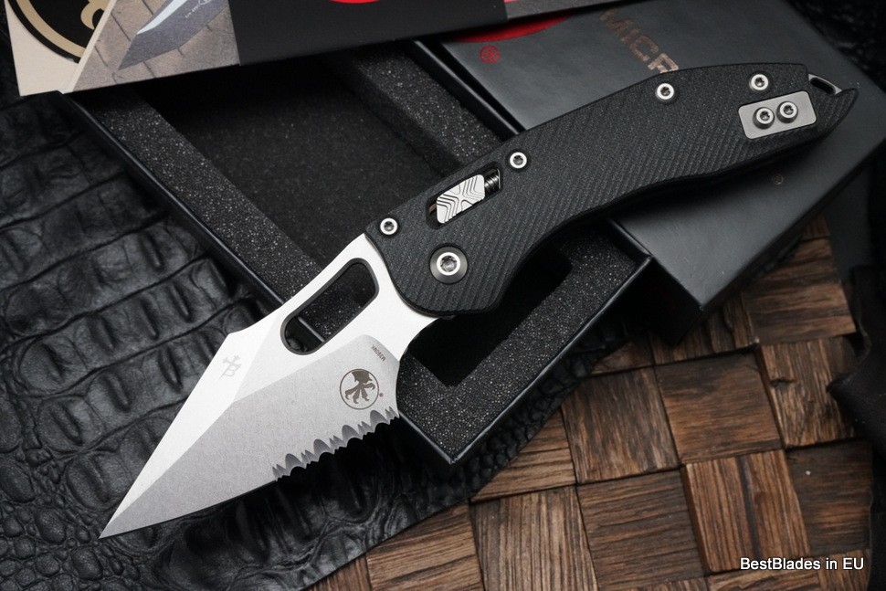Microtech Knives Manual Stitch RAM LOK Fluted Black G-10 & Partial Serrated M390MK 169RL-11FLGTBK